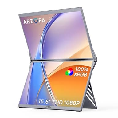 ARZOPA 15.6" Dual Portable Monitor for Laptop, Foldable Stackable FHD 1080P 100% sRGB IPS Extender, USB C & HDMI Connectivity, Adjustable Kickstand, for Mac PC Windows Gaming Office Travel-E1 Gray