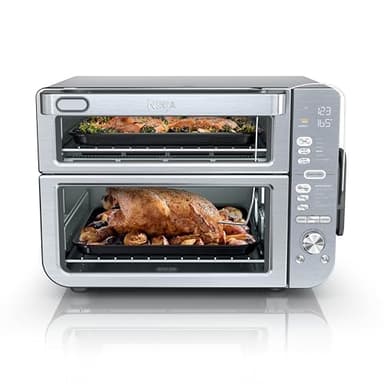 Ninja Air Fryer & Toaster Oven Combo with Thermometer | Double Stack XL | 12-in-1 | Smart Finish & DualZone Technology Cook 2 Meals at Once | Air Fry, Bake, Broil, Reheat | Stainless Steel | DCT651