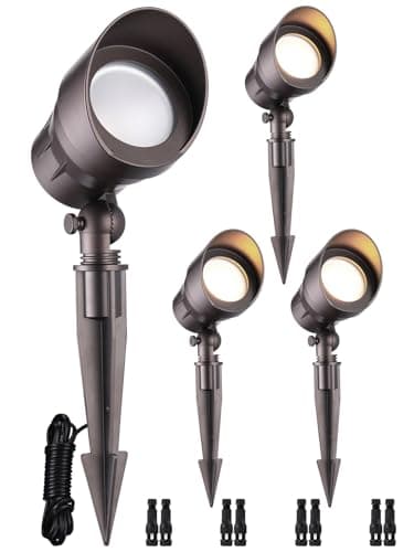 LEONLITE Low Voltage LED Landscape Spotlight, 5W 12V Pathway Lights Outdoor, CRI90, Aluminum Spot Lights for Garden, ETL Listed, IP65 Waterproof, 3000K Warm White, Oil Rubbed Bronze, Pack of 4