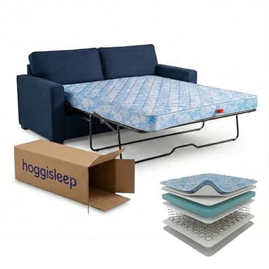 Queen, 5.5 Inch Sleeper Sofa Bed Mattress - 60x72, Innerspring + Aquasoft Memory Foam, Medium Firm, Indigo Bloom Designer Jacquard Cover, Certified Only Safe Foams, Bed in a Box Mattress - Made in USA