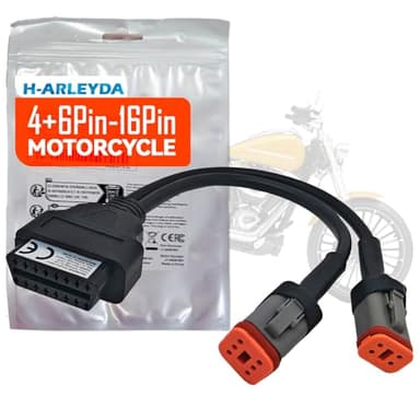 OBD2 Adapter for Harleyy, 2-in-1 [4 Pin + 6 Pin] to 16 Pin Motorcycle Diagnostic Cable, Professional Scanner Tool Connector for Softail, Sportster Models