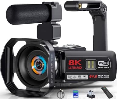 8K 64MP Video Camera Camcorder IR Night Vision Vlogging Camera 18X Zoom WiFi Digital Camera for YouTube 3.0'' Touch Screen Camcorder with 64GB SD Card, 2 Batteries, Remote Control, Mic and Stabilizer