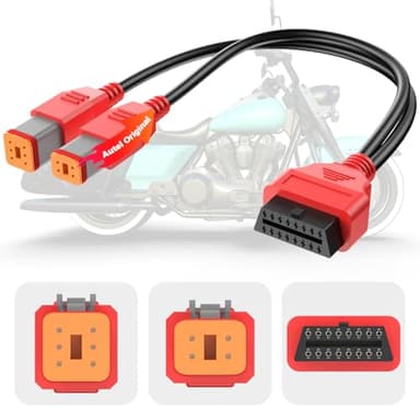 Autel Original OBD2 Cable for Harley Davidson, 4pin+6pin 2 in 1 Motorcycle OBD Scanner Adapter, 16Pin to 4Pin and 6Pin OBDII Connector Work with Harleydavidson Diagnostic Tool