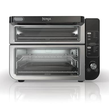 Ninja DCT400 10-in-1 Double Oven with FlexDoor, FlavorSeal & Smart Finish, Rapid Top Convection and Air Fry Bottom, Bake, Broil, Air Roast, Toast, Air Fry, Pizza and More, Stainless Steel (Renewed)