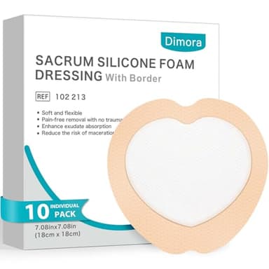 Dimora 10 Pack Wound Dressing Sacrum Foam Bandages Silicone Adhesive Border 7"x7" Waterproof Sacral Pads Absorbent Breathable Bed Sore Pressure Dressing