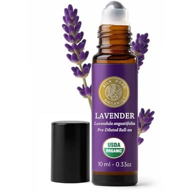 Silk Road Organic Lavender Essential Oil Roll On for Stress Relief, Sleep, Calm & Relaxation | USDA Certified Aromatherapy Roller (10 ml)