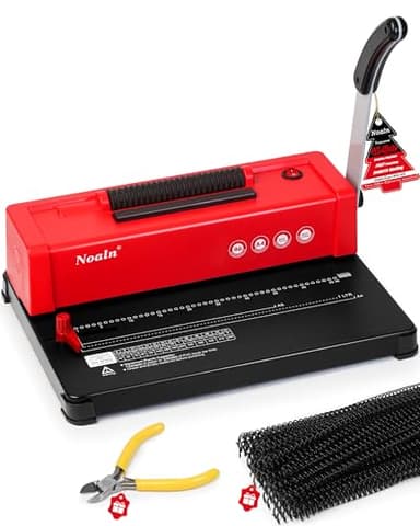 46-Hole Binding Machine Spiral Coil Binder Classic Red,DIY Book Binder Kits with Electric Coil Inserter,100pcs Comb Binding Spines,for Letter Size/A4/A5 School Office Home