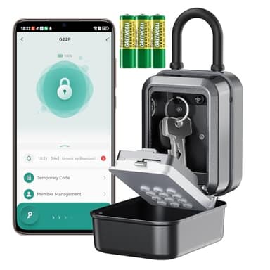 Smart Key Lock Box - Bluetooth APP(Tuya APP) Control & PIN Code, IP65 Weatherproof Wall Mounted Lock Box for Airbnb, Realtor, Home Office, Holds 5 Keys+3 Access Cards