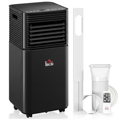 HOMCOM 8000 BTU Portable Air Conditioner for Rooms up to 344 Sq.Ft., 4-in-1 Mobile AC Unit with Dehumidifier, Cooling Fan, Sleep, Remote, 24H Timer, Auto Off, Window Installation Kit, Black