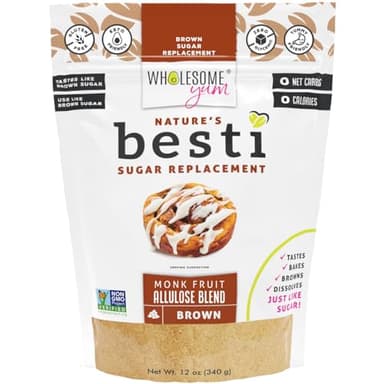 Wholesome Yum Besti Natural Brown Sugar Substitute - Keto Brown Monk Fruit Sweetener Blend With Allulose (No Erythritol) - Non GMO, Zero Carb, Zero Calorie, Sugar Free, No Aftertaste (12 oz)