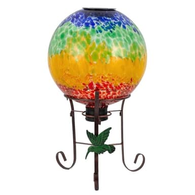 Stargarden Solar Powered Gazing Ball, 10 Inch Glass Gazing Globe, Decorative Gazing Balls with Metal Ball Stand, Colorful Solar Globes for Patio, Lawn, Garden Decor
