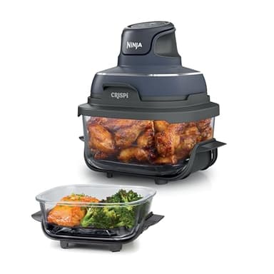 Ninja Crispi 4-in-1 Glass Air Fryer | With Non-Toxic 4QT & 6-Cup Glass Containers & Lids | Microwave, Freezer, Dishwasher Safe | 450°F Max Temp |1500 Watt | Cyberspace | FN101GY