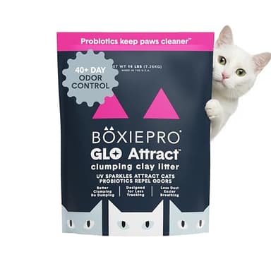 Boxie Glo Clumping Clay 30 Day Odor Control Cat Litter, 99.9% Dust-Free, Low Tracking, UV Light Attractant, 16 lb