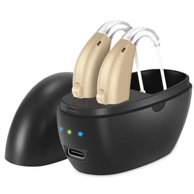 Hearing Aids,Rechargeable Hearing Aids for Seniors with Noise Cancelling,Adjustable Volume Control,One Pair Hea-ring Assist Devices with Charging Box(Black)