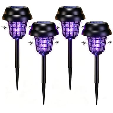 Upgraded Solar Bug Zapper Outdoor Waterproof Mosquito Repellent Outdoor Patio Mosquito Trap & Killer for Moths, Gnats, Flies, Small Flying Insect, Solar Powered Fly Zapper for Backyard, Garden,4 Pack