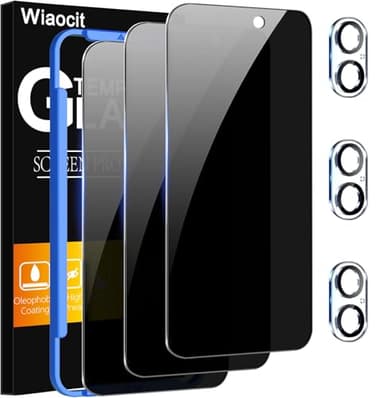 Wiaocit 3 Pack Tempered Glass Privacy Screen Protector for iPhone 16 with 3 Pack Camera Lens Protector, 9H Hardness, Bubble Free, Case Friendly