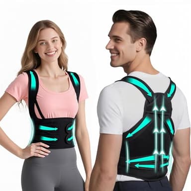 Back Brace Posture Corrector for Men & Women, Upgraded Full Back Support with Adjustable Shoulder Straightener and Waist Support Straps, Breathable Back Brace for Office Work, Long Sitting & Daily Wear, Comfortable Posture Support for Upper & Lower Back Large