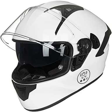 ILM Motorcycle Helmets with Built in Bluetooth Full Face Casco para Moto Dual Visor for Adults Men Women DOT Model-X9(White,XL)