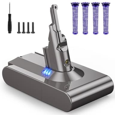 Oueand 8000mAh Battery Replacement for Dyson V8, 21.6V V8 Animal Battery Replacement Compatible with Dyson V 8 Absolute/Motorhead/Fluffy/SV10 Cordless Vacuum Cleaner with 4 Filters