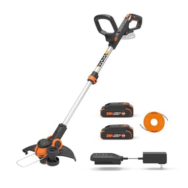 WORX Cordless String Trimmer & Lawn Edger, 12'' Electric Weed Wacker with Command Feed, 20V Weed Eater with 5.5 LBS, 2 Batteries & Charger Included, WG163