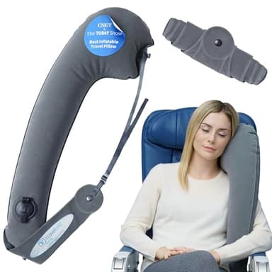 TRAVELREST Ultimate Inflatable Neck Support & Body Pillow - Airplane Pillow for Long Flight Comfort, Travel Essentials, Sleeping Accessories, Headrest Support Seat for Car (Grey)