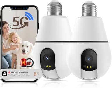 DYPCO Light Bulb Camera Outdoor, 5G/2.4GHz Light Bulb Security Cameras Wireless Outdoor, AI Motion Detection and Siren Alarm, US-Based Cloud Storage, 911 Calling Color Night Vision (2 Pack)