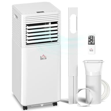 HOMCOM 10000 BTU Mobile Portable Air Conditioner for Rooms Up to 441 Sq.Ft., 4-in-1 AC Unit with Cooling, Dehumidifier, Fan, Sleep Mode, Remote, 24H Timer, LED Display, Window Installation Kit, White