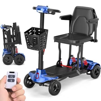 Auto-Folding Mobility Scooter for Adults & Seniors,40 LBS Lightweight Portable 4 Wheel Scooter,Transformer Remote Control Folding Scooter 15AH Battery 14 Mile Range, 275 lbs Capacity Bule