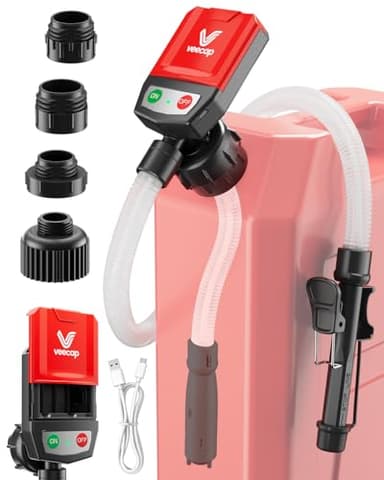 Automatic Electric Fuel Transfer Pump with Auto-Stop, 3.8GPM & 51" Hose & 4 Size Adapters Gas Can Pump with Leak Protection for Gasoline, Diesel, Kerosene, Gifts for Men Dad Him - 2nd Gen Red Black