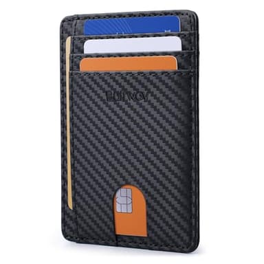 Buffway Slim Minimalist Front Pocket RFID Blocking Leather Wallets for Men and Women - Carbon Fiber Black