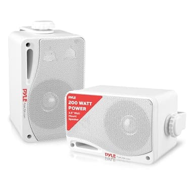 Pyle Outdoor Waterproof Wireless Bluetooth Speaker - 3.5 Inch Pair 3-way Active Passive Weatherproof Wall, Ceiling Mount Dual Speakers System w/ Heavy Duty Grill, Patio, Indoor Use -PDWR42WBT (White)