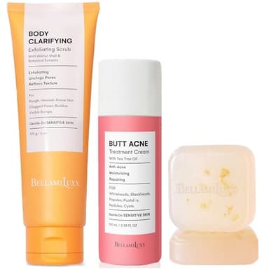 BellamiLuxx Butt Acne Treatment Set: Acne Soap Bar + Butt Treatment Lotion for Breakouts on Buttocks, Thighs, Back, Chest & Ingrown-Prone & Folliculitis-Prone Skin – Helps Reduce Body Breakouts