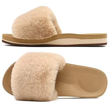 COFACE Womens Slippers with Arch Support Comfy Open Toe Fuzzy Woman House Shoes Size 8 Plantar Fasciitis Orthopedic Comfortable Slippers-for-Women Indoor