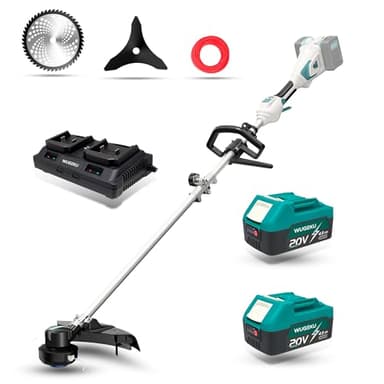 WUGEKU 40V 14" Brushless Cordless String Trimmer, .095" Dual Line Bump Feed, 2X 4.0Ah Batteries, Fits Makita 18V LXT Tools, Dual Charger, Battery Weed Wacker for Thick Brush, Dense Weeds & Large Yards