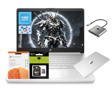 HP 14" Laptop, Intel Processor N150 (Beat i3) 4GB RAM 256GB Storage(128GB UFS + 128GB SD Card) 1-Year Office 365 Copilot AI Win11 WiFi6 Computer for Creator Business Gaming Work w/GM Accessory