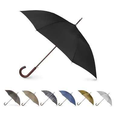 Totes Auto Open Water Repellent Stick Umbrella with Classic Wood J Hook Handle