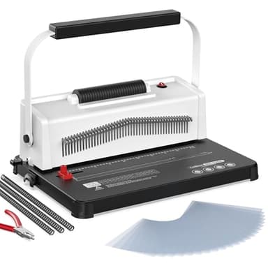 Spiral Coil Binding Machine: Homeschool Manual 46 Hole Puncher Spiral Binder with Electric Coil Inserter, Professional & Customizable Binding for Book Press, Paper, Binder Book, Notebook, White