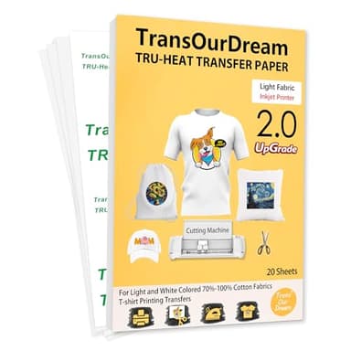 TransOurDream Upgraded Iron on Heat Transfer Paper for T Shirts (20 Sheets, 8.5x11) Iron on Transfers for Light Fabric Printable Heat Transfer Vinyl for Inkjet Printer (TOD-4)