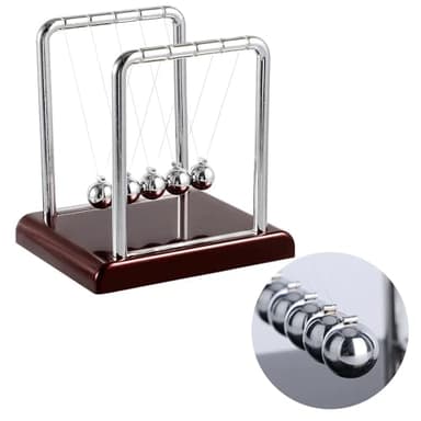 Newton's Cradle with 5 Steel Balls, Balance Pendulum for Physics Learning, Home & Office Decor, Stress Relief Educational Gift (Deep Red Base)