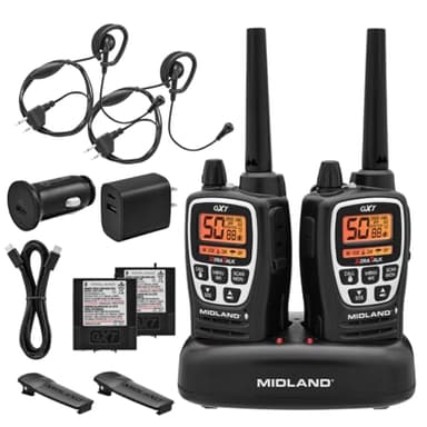 Midland GXT3000 GMRS Two-Way Radio (50-Channel, Repeater Capable, Long Range, 142 Privacy Codes, SOS, NOAA, Rechargeable Lithium Ion Battery, Black/Silver, 2-Pack)