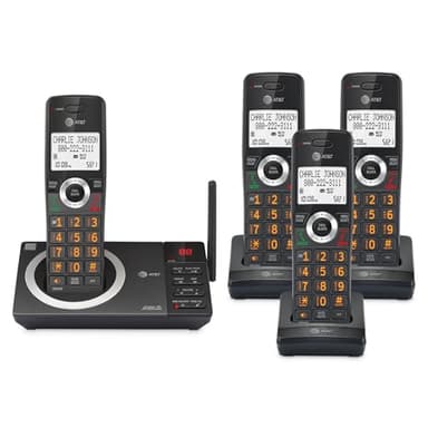 AT&T 4-Handset Expandable DECT 6.0 Cordless Home Phone with Large Display, Big Buttons, Answering Machine, Smart Call Blocker, Long Range, Caller ID, Speakerphone, Intercom: CL82418 (Charcoal Black)