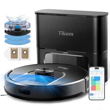 Tikom Robot Vacuum and Mop, 6000Pa Robotic Vacuum Cleaner with Self-Emptying Base, 90 Days Capacity, LiDAR Navigation, Home Mapping, Ideal for Pet Hair, Hard Floors, Carpet (L8000 Plus)