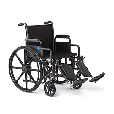 Medline Comfortable Folding Wheelchair with Swing-Back, Desk-Length Arms and Elevating Footrests, 18”W x 16”D Seat,