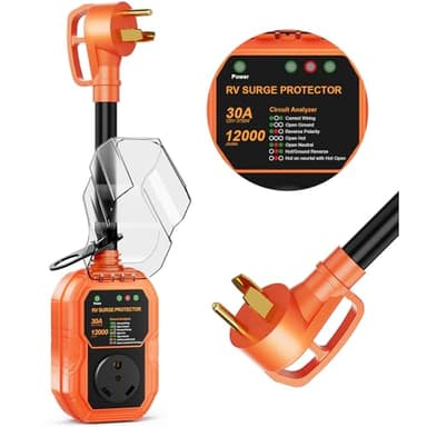 GutterWord RV Surge Protector 30 Amp 12000J, Surge Protection RV Circuit Analyzer, RV Adapter Plug for Camper Travel Trailers with Waterpoof Cover, Plug and Play