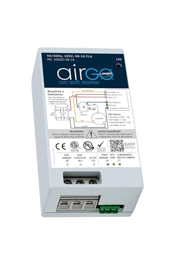 AIRGO Soft Starter for Air Conditioners & Heat Pumps – Reduces Startup Surge, Reverse Motor Protection, Easy DIY Install, Generator/Stored Energy/Solar Compatible (8-16A)