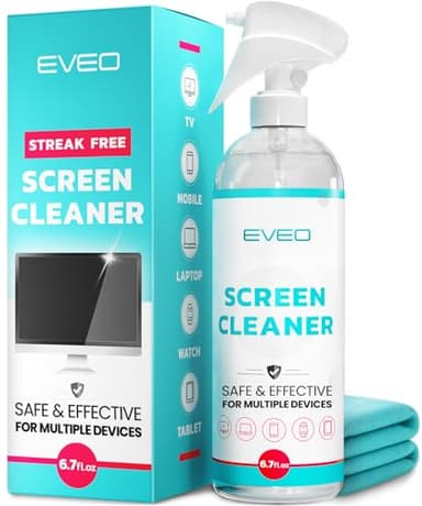EVEO® TV Screen Cleaner Spray (Streak-Free) TV Screen Cleaner for Smart TV, LCD, LED, OLED | Computer Screen Cleaner Spray and Wipe Microfiber Cloth for TV, Monitor, Laptop, iPad, Car, Tesla & More
