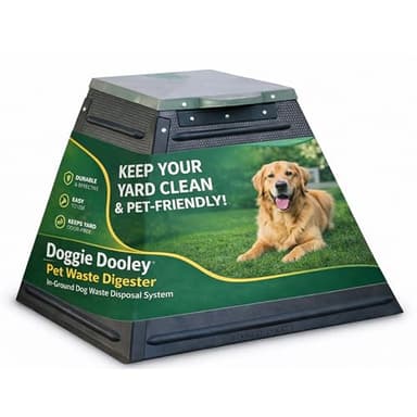 Doggie Dooley Pet Waste Digester - Leach-Bed Style - In-Ground Dog Waste Disposal System for 1 Large or 2 Small Dogs - Digester Starter, Made in USA, Black Plastic Tank with Silver Foot-Operated Lid