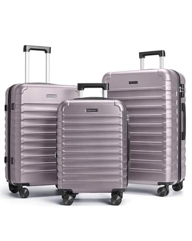 LIGHT FLIGHT Luggage Sets, 3 Piece Durable Suitcase Set with Spinner Wheels, 3 Pcs Hardside Lightweight luggage with TSA Lock, Large Checked Travel Suitcases, 20/24/28 Inch, Rose Purple