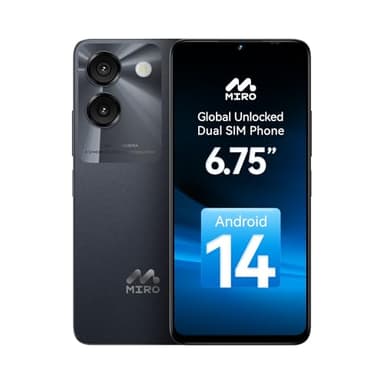 MIRO Smartphone Ultra-Light 6.75" Big Screen 4G+64GB Internal(1TB Expandable Storage) 13MP AI Dual Camera 5MP Front Cam 4900mAh Battery Android 14 Dual SIM Global Compatible(Black)