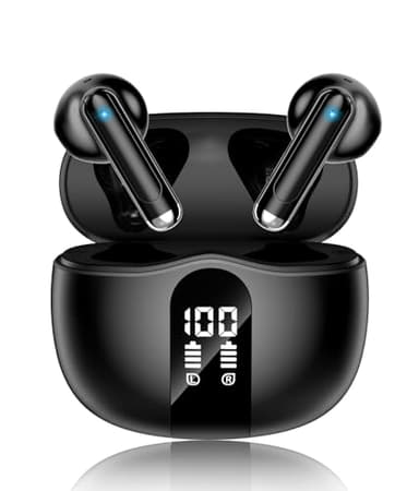 XIAOWTEK Wireless Earbuds, 2026 Bluetooth 5.4 Headphones Bass Stereo Ear Buds with Noise Cancelling Mic, LED Display in Ear Earphones 50H Playtime Ear Buds, IP7 Waterproof for Laptop Pad Phones Black